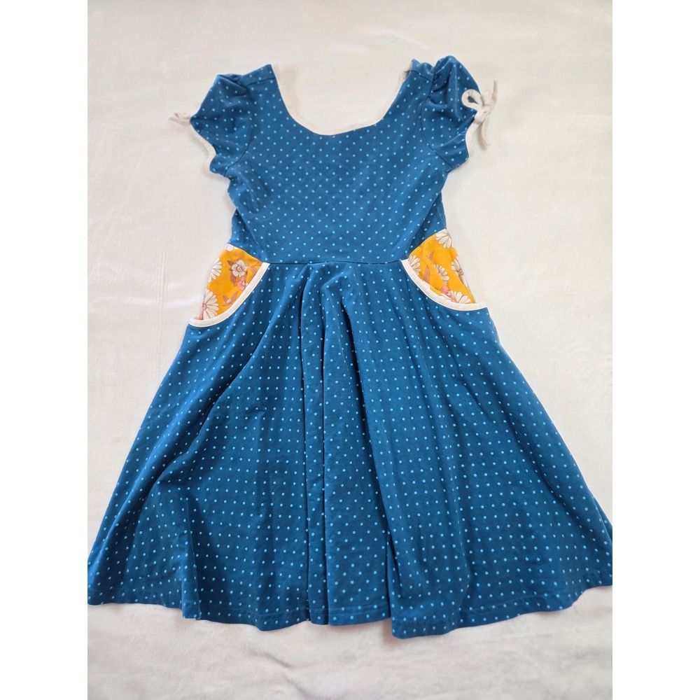 Wildflowers Girls Blue Polka Dot Floral Pocket Dress Size 10  Cottagecore Boho